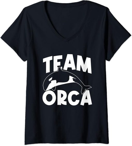 Womens Orca Lovers Funny Orcas Team Orca Whales V-Neck T-Shirt