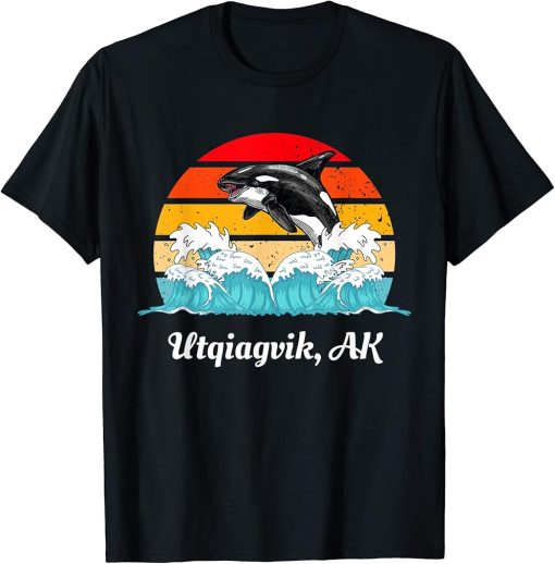 Vintage Utqiagvik AK Distressed Orca Killer Whale Art T-Shirt