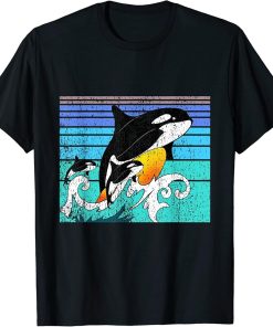 Orca Family Vintage Retro Art, Killer Whale Family Birthdays T-Shirt