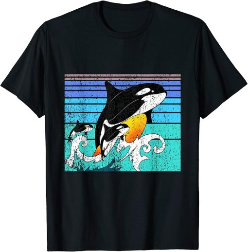 Orca Family Vintage Retro Art, Killer Whale Family Birthdays T-Shirt