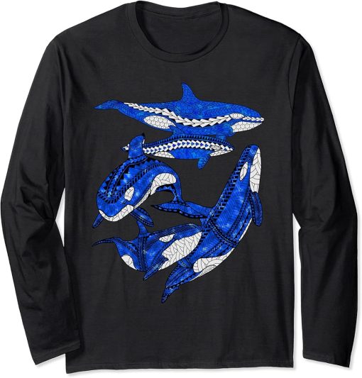 Polynesian Tribal Killer Whales Orcas Long Sleeve T-Shirt